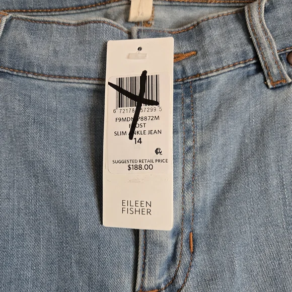 Eileen Fisher Frost Slim Ankle Jean New With Tag Sz 14